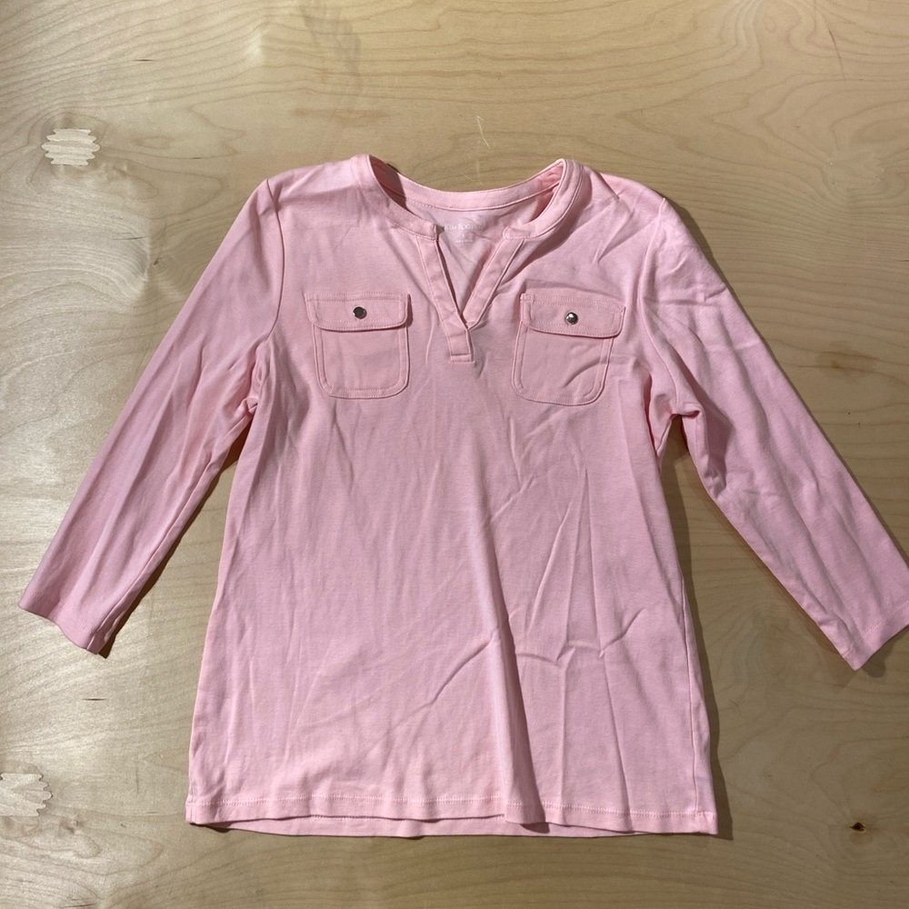 Kim Rogers Pink Long-Sleeve Pocket Henley Top Small (QU)